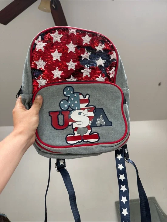 Disney Red, White & Blue Sequin Star USA Kids Backpack