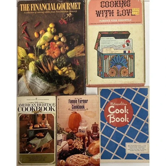 Lot of 5 Vintage Cookbooks Cooking‎ with Love American Heritage Cottage core