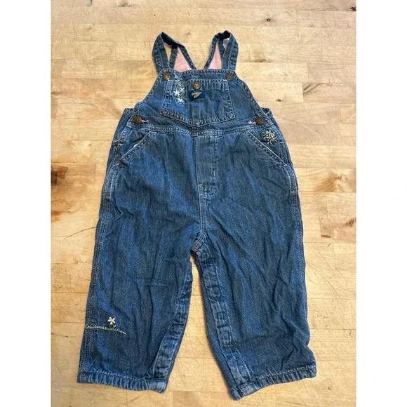 Vintage OshKosh Bgosh Embroidered Floral Denim Overalls Baby Girl‎ 18 Months