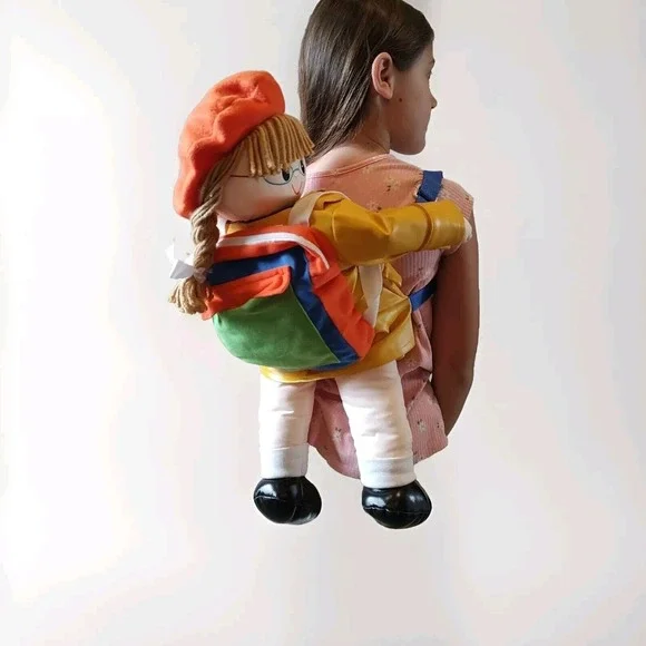 Vtg Amy Lyn Doll backpack‎ Rain Coat Beanie Braids Blonde Adjustable Y2K