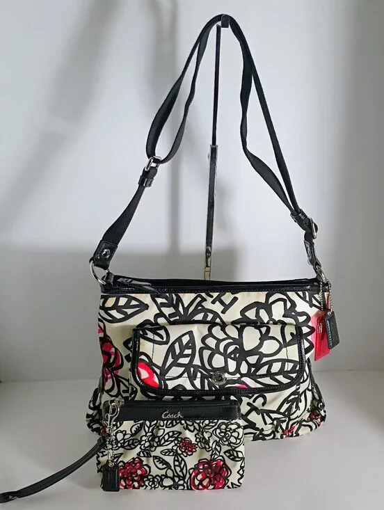 COACH DAISY FLORAL GRAFFITI CROSS BODY PURSE W MATCHING WALLET