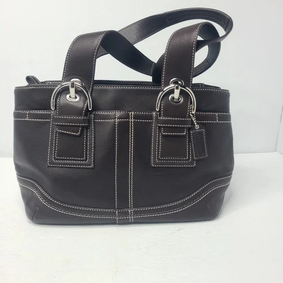 Coach Soho F10911 Vintage Brown Y2K  Leather‎ Shoulder Bag Contrast Stitching
