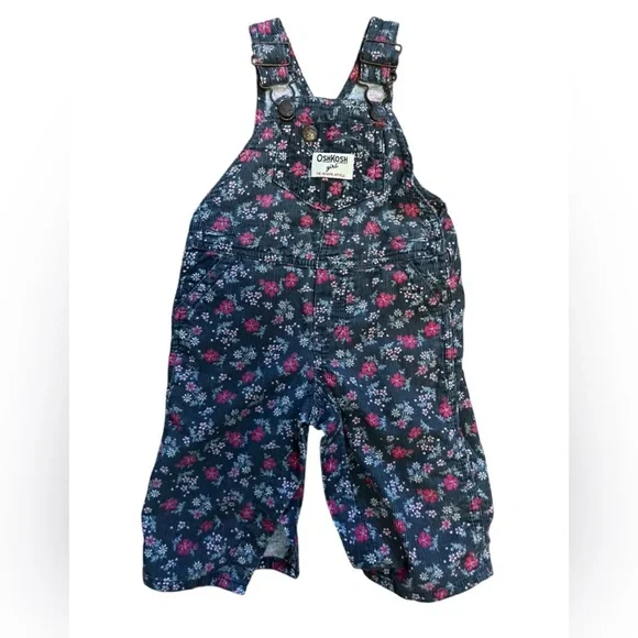 Vintage Oshkosh  B'gosh Vestbak Gray Floral Corduroy Overalls size 6m