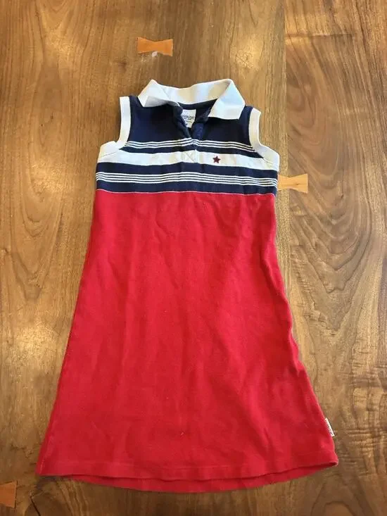 Vintage OshKosh Girls Striped Polo Dress Size 6