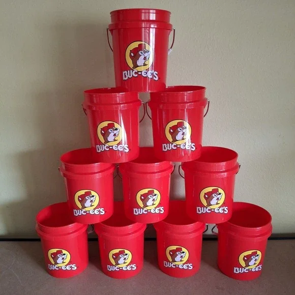 Set Of 10 Buc-ee's Miniature Red Plastic Bucket 4.5