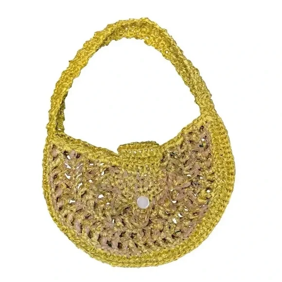Celestial Sun Handbag Purse Metallic Gold Medium Shoulder Crochet Astrology