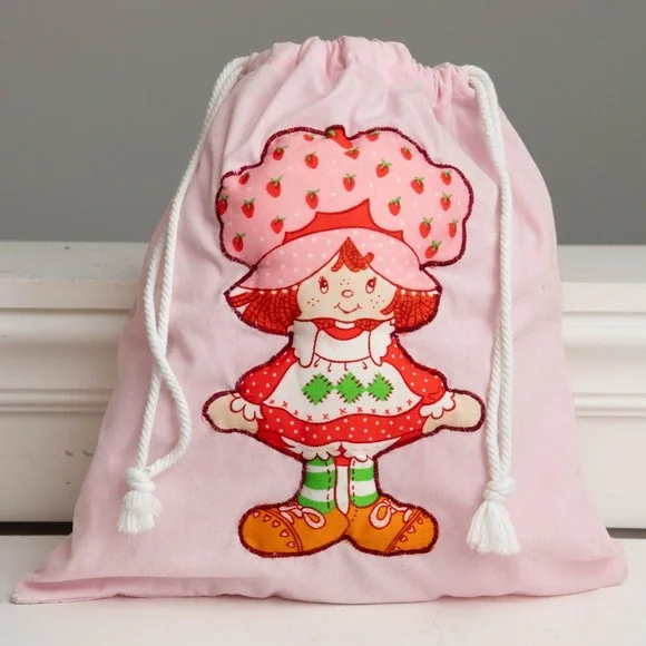 VTG‎ 80s Strawberry Shortcake Pink Drawstring Bag 3D Puff Applique Retro KidCore