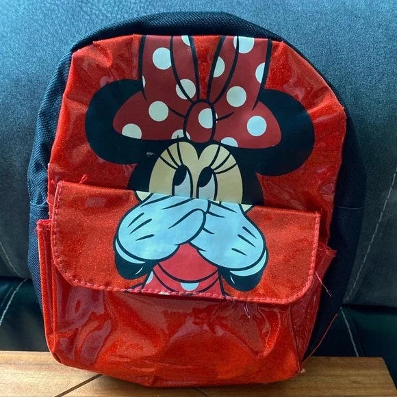 Disney Minnie‎ Mouse Backpack Toddler Kids School Bag Red Glitter
