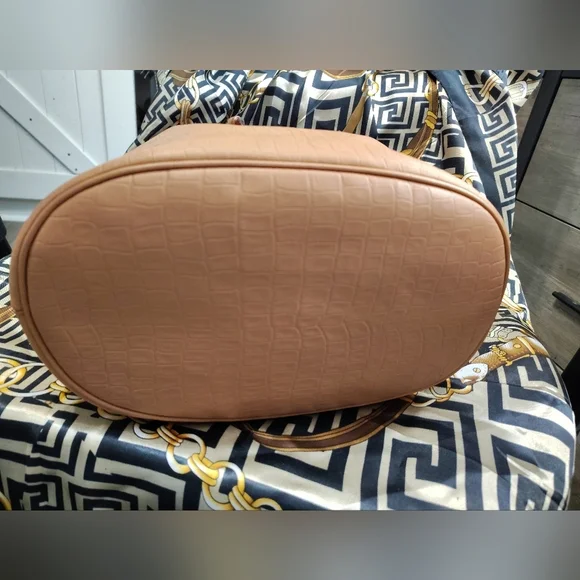 Fendi Tan Croc-Embossed Shoulder Bag