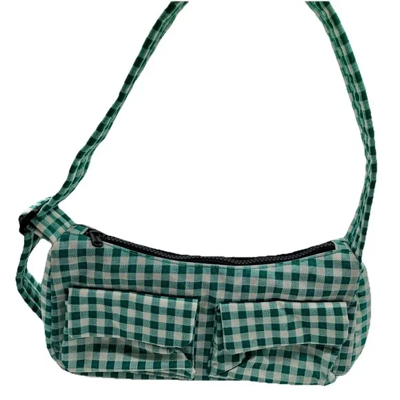 Baggu Nylon Shoulder Bag Green White Gingham
