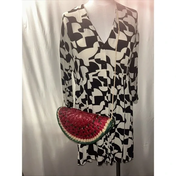 Handwoven Straw Watermelon Design Shoulder Bag Handmade 5.5
