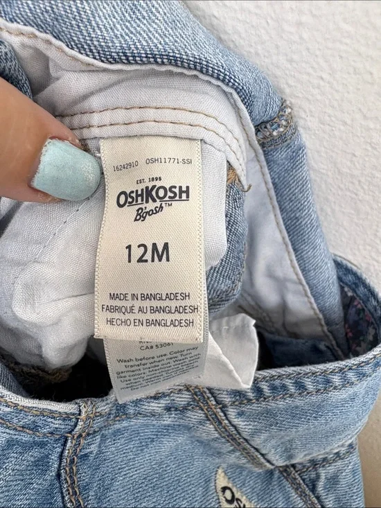 Osh Kosh B'gosh Floral Contrast Denim Overalls Girls Size 12M