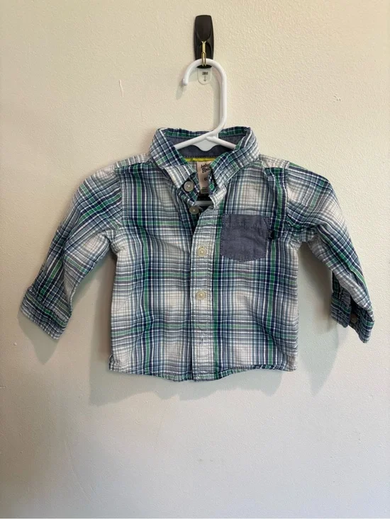 Osh Kosh baby boy plaid button down shirt 6 months blue green