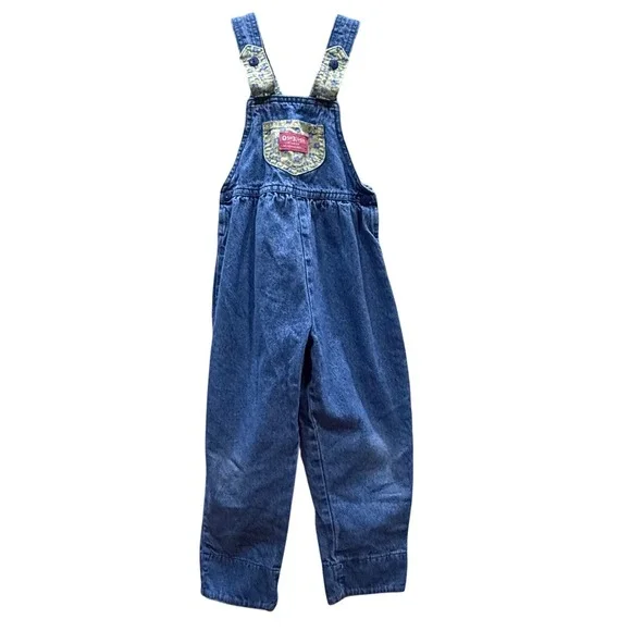 VTG OshKosh B'gosh Kids Denim Overalls Floral Accents Blue Size 4‎ Made in USA
