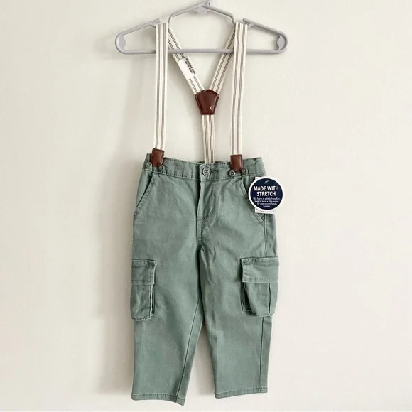 OshKosh Boy Cargo Pants with Detachable Suspenders Size 18 Months