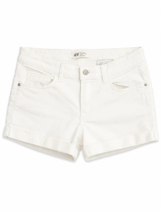 H&M White Cuffed Denim Shorts