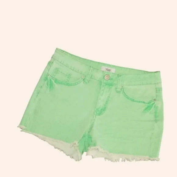 - YMI NEON GREEN DISTRESSED DENIM SHORTS