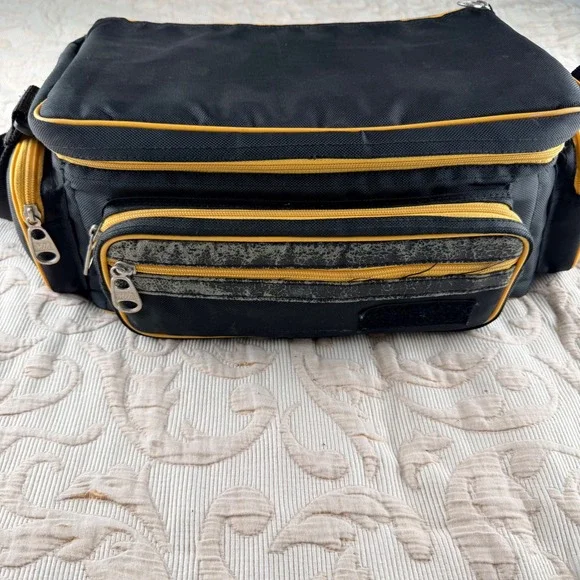 MIA Camera Shoulder Bag Black Yellow Canvas Padded Dividers Multi Pocket Bag