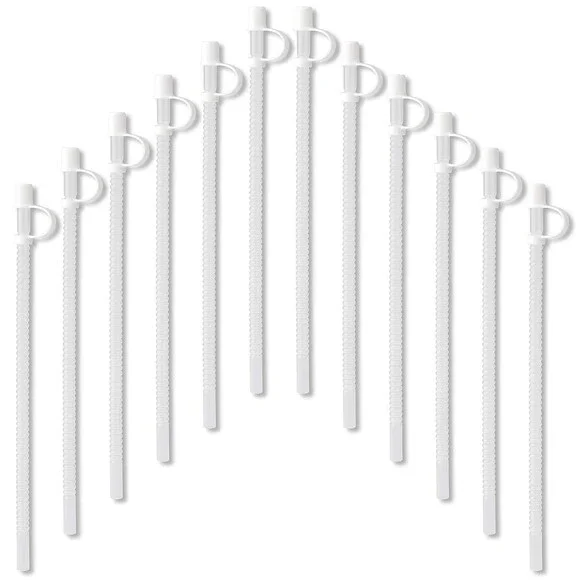 Reusable Plastic Straws with Caps, Bendable Straws for Drinking Cups, 12 Straws