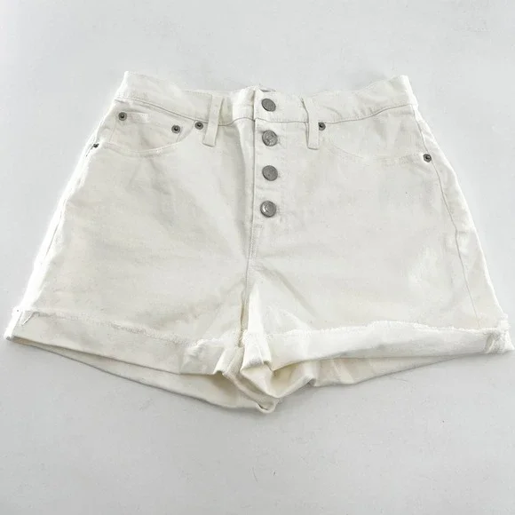 J. Crew Denim High Rise‎ Button Fly Cuffed Denim Shorts Size 26 White
