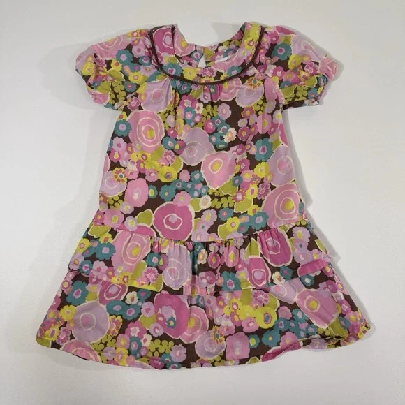 Oshkosh Baby Toddler Girl Brown Pink Floral Dress 3T Kids 100% Cotton Y2K‎ 2000s