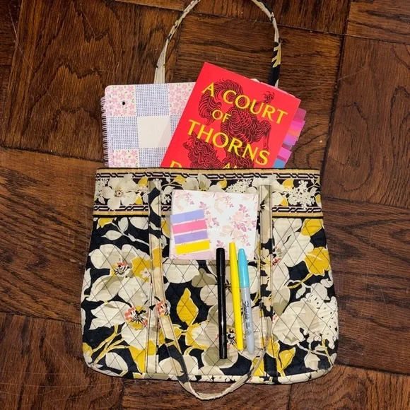 Vera Bradley Yellow and Black Floral Shoulder Bag