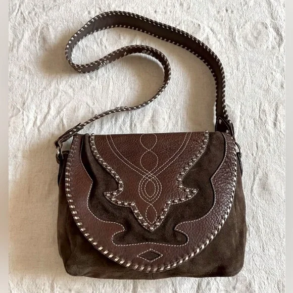 Brown Suede Leather Crossbody Bag - Women's Shoulder Purse