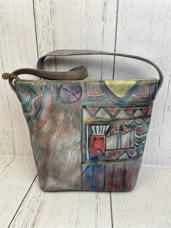 Jane Yoo Wearable Art Hand-painted Signature Leather Shoulder Bag