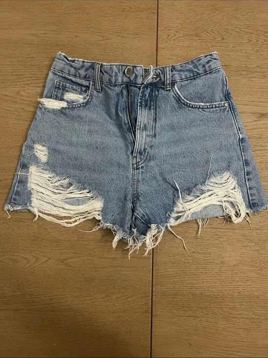 Zara Light Blue Distressed Denim Shorts
