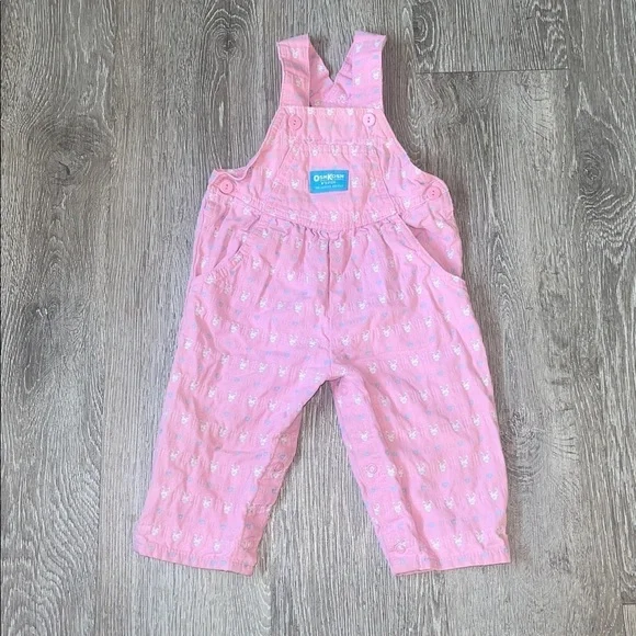 Vintage oshkosh bunny overalls size 18 months baby girls pink Easter