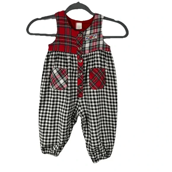 Vintage OshKosh Baby Romper‎ Size 24 Months Gingham Plaid Festival Classic 90s