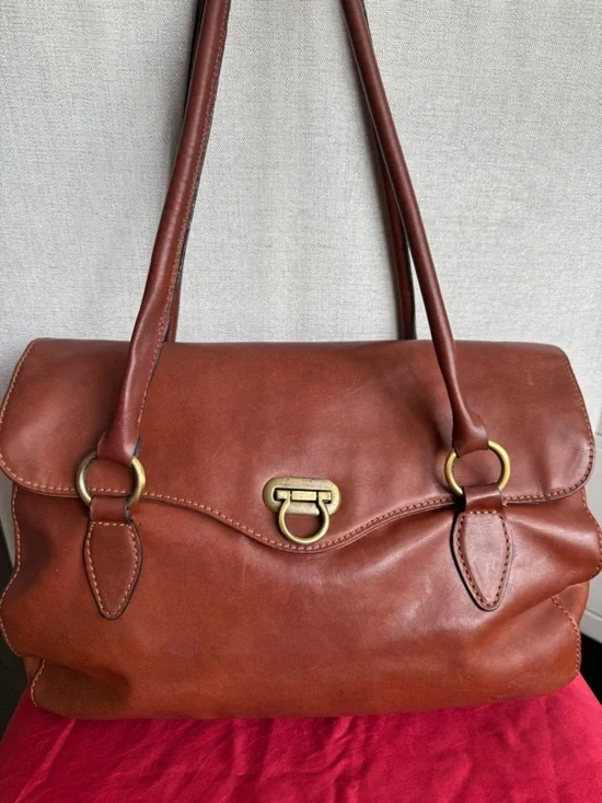 Vintage Italian Leather Satchel Bag Toscanino Brown Brass Hardware