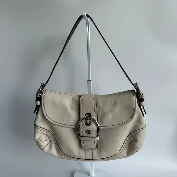 Coach Soho Flap Chalk White Leather Shoulder Bag F10909 Good