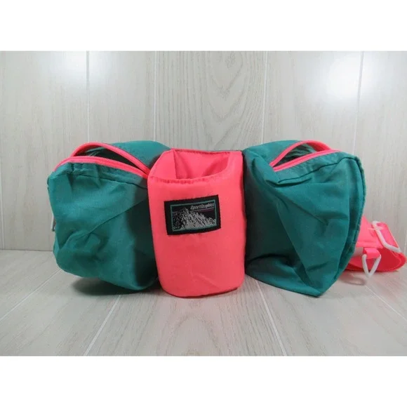 Sport Graphics Fanny Pack Fluorescent Pink-Peach & Teal Blue bum bag vintage