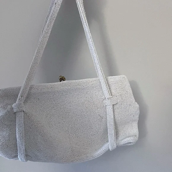 Vintage 1960's White Beaded Women's Bag Glam Statement Bag Party Victorian