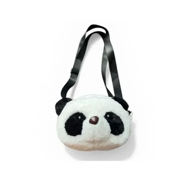 Plush Panda Bear Head Crossbody or Shoulder Bag Girls Small Cute Purse New