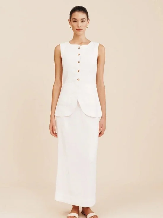 NWT POSSE Emma Linen Vest and Skirt Two-Piece Matching Set