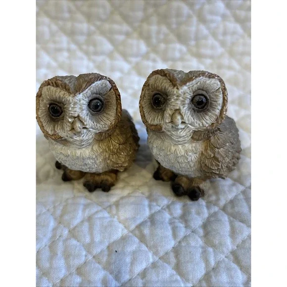 (2) Vintage 1989 Stone‎ Critters Baby Barn Owl Figurine, 2 1/2