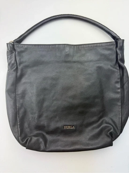 FURLA black leather hobo satchel shoulder bag