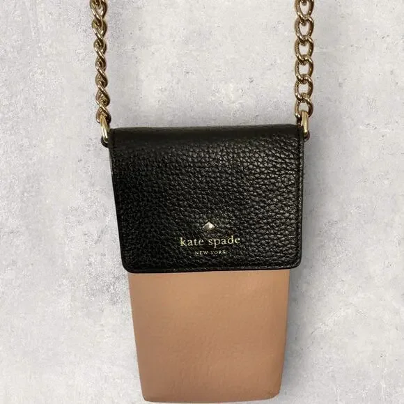Kate Spade Bradley Pebbled Leather Phone Crossbody Bag Black / Taupe