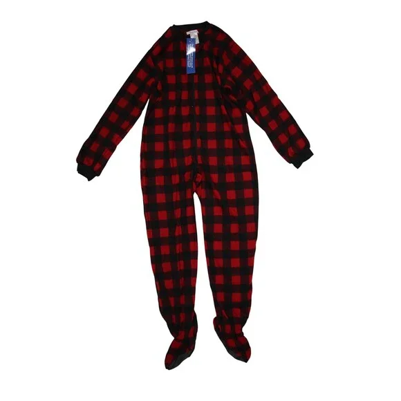 Sleepyheads Pajama One-Piece Kids 14 Red Buffalo Plaid Fleece Footed Zip