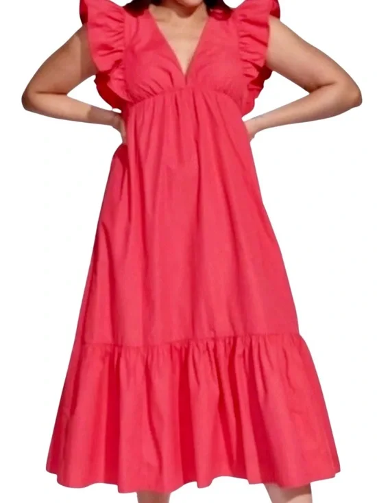 Abercrombie & Fitch Pink‎ Flutter Sleeve Tiered Maxi Dress Size XS