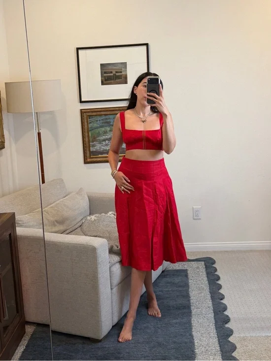 NWT Reformation Santana Linen Set: Crop Top and Midi Skirt