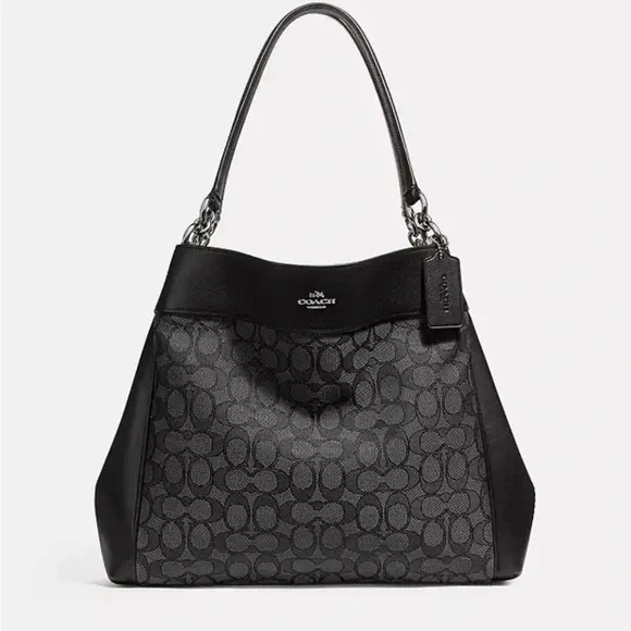 Coach Lexy Shoulder Bag in Signature Jacquard Black Logo Print and Leather