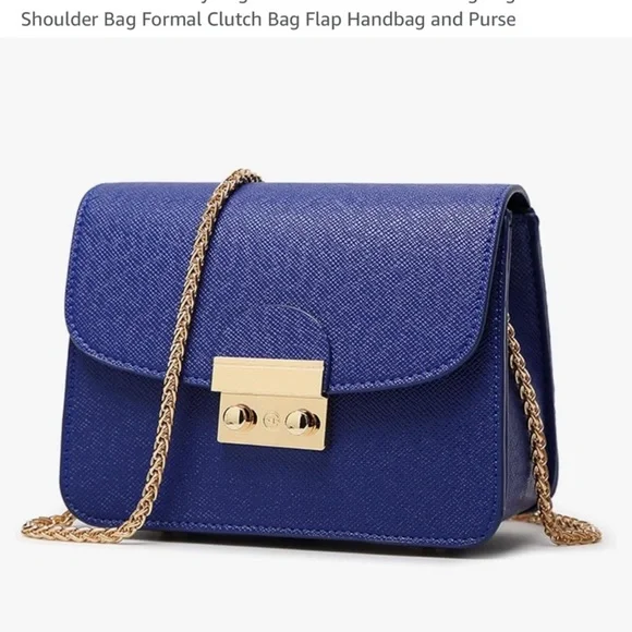Elegant Blue Shoulder Bag with Gold Chain