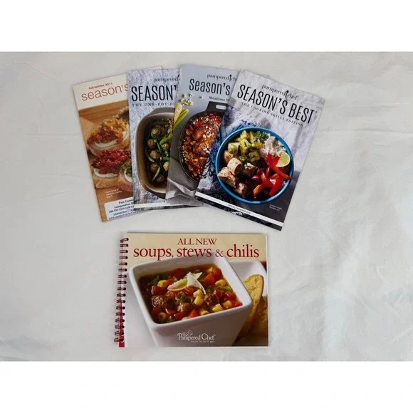 Pampered Chef‎ Recipe Book Lot Season's Best Soups Stews Chilis 5 Books Total