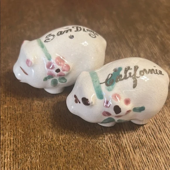 Salt and pepper shakers White and Pink Small with Floral Design