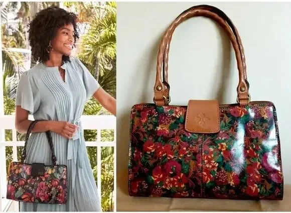 PATRICIA NASH RIENZO Leather SATCHEL Shoulder Bag RUSTIC NATURE PRINT B000575