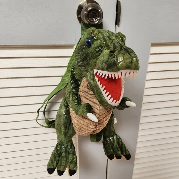 Kids T-Rex Green Dinosaur Backpack Plush Adjustable Straps