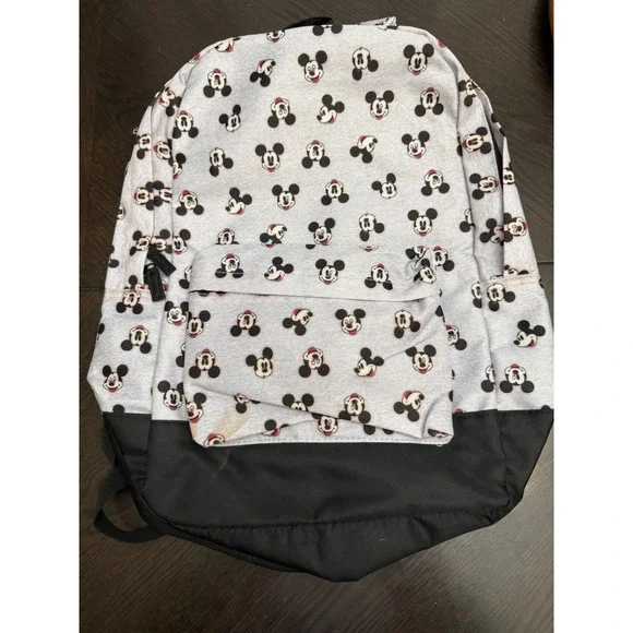 Disney Mickey Mouse All Over Print Backpack Grey Black Canvas‎ School Travel Bag